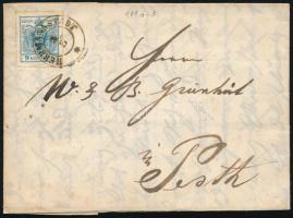 ~1855 9kr MP III with large margins on cover "HERMANNSTADT" - "PESTH", ~1855 9kr MP III. óriási szélekkel levélen "HERMANNSTADT" - "PESTH"