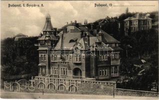 1940 Budapest XI. villa, Svéd Nagykövetség, a "Svéd ház", a vészkorszakban több száz svéd útlevelet adtak ki a zsidó embereknek, itt dolgozott Raoul Wallenberg is, aki az általa felállított mentő hálózattal sok ezer zsidó életét mentette meg, ezt a ház falán emléktábla őrzi (akkor Gyopár utca 8., ma Minerva utca 3.). Erdélyi cs. és kir. udvari fényképész felvétele (apró szakadás / tiny tear)