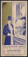 cca 1900-1910 "Goldmann Samu kész ruhák, cipők, női és férfi divatáruháza, Szászrégen" számolócédula. Bp., Grosz Gyula-ny., hajtásnyommal.
