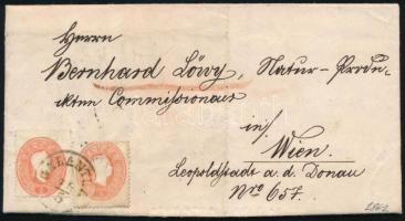 1862 2 x 5kr (colour varieties) on cover "GALANTHA" - "WIEN", 1862 2 x 5kr enyhén eltérő színárnyalatok teljes tartalmú levélen "GALANTHA" - "WIEN"