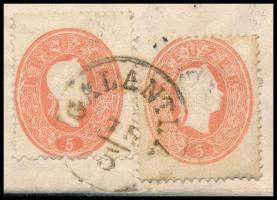 1862 2 x 5kr (colour varieties) on cover "GALANTHA" - "WIEN" 1862 2 x 5kr enyhén...