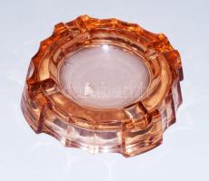 Antik barackszínű üveg hamuzó, kis pattogzással, d: 17,5 cm