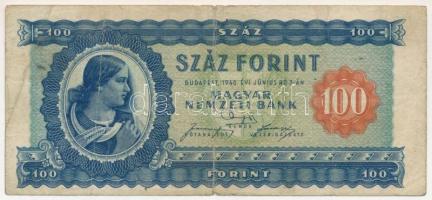 1946. 100Ft "B 015 099840" T:F,VG / Hungary 1946. 100 Forint "B 015 099840" C:F,...