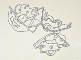 Bodor Anikó (1953-): Gép (...?)-halál. Szitanyomat, papír, jelzett. Művészpéldány E.A. IV/XIII számozással. 40x52 cm