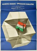 1976 Alkotó Ifjúság Országos Kiállítás a Budapesti Nemzetközi Vásárközpont ,,B" pavilonjában, kiállítási plakát, Bp., Offset és J. Nyomda, 4500 pld., hajtva, kis sérüléssel, gyűrődéssel, 80,5x56 cm