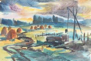 Biró K jezéssel (Biró Károly?): Hangulatos táj. Akvarell, papír, jelzett. Üvegezett fakeretben. Paszpartu kissé foltos. 27x41 cm