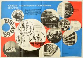 1969 Húszéves a szakszervezeti kedvezményes üdültetés, nagyméretű plakát, Bp., Athenaeum-ny., hajtva, 67x98 cm