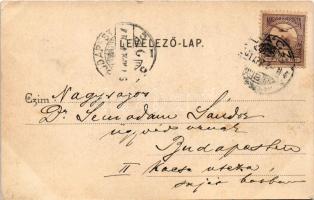 1901 Vác, Fő tér, templom, Tragor Ignác és Fia üzlete. A képeslap címzettje dr. Semadam Sándor ügyvé...