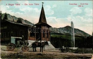 1910 Felsőhági, Visne Hagy, Vysné Hágy (Magas-Tátra, Vysoké Tatry); Étterem, lovaskocsi. Divald Károly műintézete 1957-1908. / Speisesaal / restaurant (kopott sarkak / worn corners)