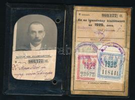 1927-1930 Dr. Boros Mór nyug. városi főügyész fényképes MÁV igazolványa