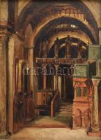 Feszty Árpád (1856-1914): Templom belseje. Olaj, fatábla, jelzés nélkül. Hátoldalán Feszty Masa (189...