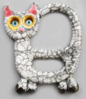 Kertész Klára kerámia macska, jelzés nélkül, zsűri címkével, 14x12 cm