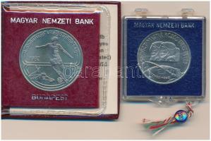1980. 100Ft Ni "Szovjet-magyar közös űrrepülés" plombált "MNB" tokban + 1982. 100Ft Cu-Ni "Labdarúgó világbajnokság 1982" műbőr tokban, tanúsítvánnyal T:UNC, kis ragasztónyom a tokon Adamo EM61, EM68