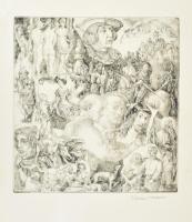 Szabó Vladimír (1905-1991): Hommage a Dürer. Rézkarc, papír, jelzett. 30×29 cm