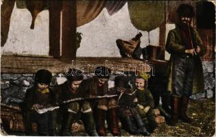 1918 Máramaros, Zsidó vándor iskola (Haider). Berger Miksa utóda (Máramarossziget) / Jüdischer Wanderlehrer / Judaica from Maramures, Jewish wanderer teacher (kopott sarkak / worn corners)