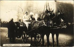 1907 Kaiser Franz Josef I., Ausfahrt unseres Kaisers / I. Ferenc József császár betegsége után kikocsizik. B.K.W.I. / Franz Joseph I of Austria, first ride after his illness (tűnyomok / pinmarks)