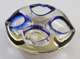 Cseh üveg asztaldísz, színezett peremmel, d: 13 cm