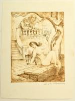 Szabó Vladimir (1905-1991): Zsuzsanna és a vének. Rézkarc, papír, jelzett, 24×18,5 cm