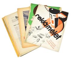 1934-1938 Reklámélet folyóirat 6 száma. Szerk.: Balogh Sándor. Köztük:  1934. jan., március. VII. évf. 1.,3. sz. Bp., Tipográfiai Műintézet - Hungária -ny., 2+14 p.+1 t. A januári szám borítója Gönczi-Gebhardt Tibor munkája.; 2+6+12+7-10+13-24 p. + 4+2 t. A márciusi szám borítója Radó György munkája. Kiadói papírkötés, a januári számban 2 melléklet hiányos, a márciusi szám szakadt, benne melléklethiánnyal.;  1936 január, április. IX. 1., 4. szám. Bp., Löbl Dávid és Fia, 26 p.+1 t. A januári szám borítója Gábor Pál munkája.; II+1-12+17-30 p. Az áprilisi szám borítója Konecsni György munkája. Kiadói papírkötés, a januári szám borítója leszakadt, egy lap sérült, és két lapja összeragadt, és egy melléklet hiányzik, az áprilisi szám hiányos.;  1938. május, november. XI. évf. 5. és 11. szám. Bp., Ifj. Kellner Ernő-ny., 1-8+13-20 p.; 1-6+2+17-20 p. Mind a májusi, és a novemberi szám hiányos.;  Fekete-fehér fotókkal és korabeli reklámokkal illusztráltak.