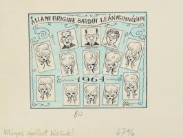 Szegő Gizi (1902-1985): 6 db karikatúra. Vegyes technika, papír, jelzett, mindegyik hátoldalán "...