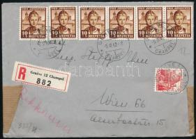 1942 Ajánlott levél Pro Juventute 6 db Mi 400 bélyeggel / on registered cover