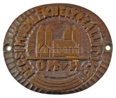 1990 k. "Pécsi Műemlékhelyreállító Kft. - OMvH" egyoldalas bronz plakett, kétoldalt fali rögzítésre szolgáló furatokkal (110x131mm) T:AU,XF