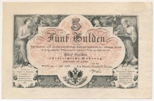 1866. 5G "Bz 22" piros számozás, vízjeles papíron T:F szép papír, ragasztónyom / Austrian Empire 1866. 5 Gulden with red "Bz 22" serial number, on watermarked paper C:F nice paper, gluemark Adamo G98e