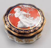 Alt Wien zsánerképes kis doboz, jelzett, d: 8 cm