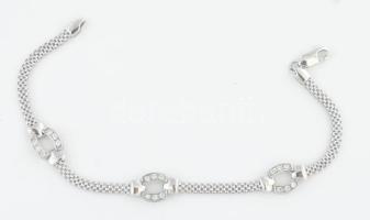 Ezüst(Ag) szövött karkötő köves díszekkel, h: 18 c, bruttó: 4,3 g