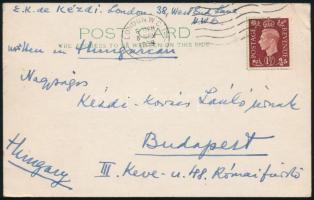 1939 London, Kézdi-Kovács Elemér (1898-1976) festőművész autográf sorai édesapjához, Kézdi-Kovács Lá...