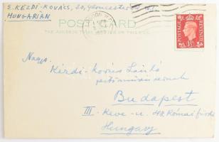1939 London, Kézdi-Kovács Elemér (1898-1976) festőművész autográf sorai édesapjához, Kézdi-Kovács Lá...