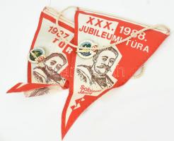 1987-1989 Sobieski János Dunai Emléktúra zászlók és jelvények, össz. 8 db, vegyes méretben és állapo...
