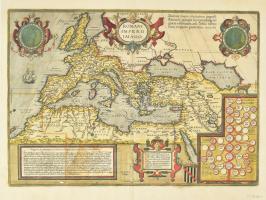 [A Római Birodalom térképe] Romani Imperii Imago... Ortelius (1527-1598) térkép, színezett rézmetszet, megjelent Theatrum Orbis Terrarum 1595. Antwerpen. Restaurált 350 x 495 mm  Romani Imperii Imago. Ortelius (1527-1598) térkép, színezett rézmetszet, megjelent Theatrum Orbis Terrarum 1595. Antwerpen. Restaurált 350 x 495 mm