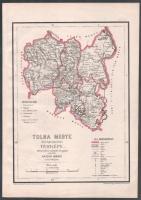 cca 1880-1890 Tolna megye közigazgatási térképe, rajzolta: Hátsek Ignác, 1 : 500.000, Bp., Rautmann Frigyes kiadása (Posner Károly Lajos-ny.), kis lapszéli sérüléssel, 37x26 cm