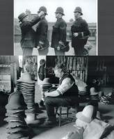 cca 1930 London, az angol bobby sisakok (kalapok) készítése és próbája, 2 db modern nagyítás, jelzés nélkül, 15x21 cm és 10x15 cm