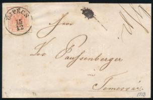 1853 3kr HP III. lively colour on cover "ÚJPÉCS" - Temesvár, 1853 3kr HP III. élénk színű bélyeg levélen "ÚJPÉCS" - Temesvár