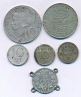 Vegyes: Svédország 1916-1959. 10ö Ag (3xklf) + 1964. 1K Ag "VI. Gusztáv Adolf" + Ausztria 1958. 10Sch + Szerbia 1915. 50p "I. Péter" fülekkel T:XF-F Mixed: Sweden 1916-1959. 10 Öre Ag (3xdiff) + 1964. 1 Krone Ag "Gustav Adolf VI" + Austria 1958. 10 Schilling + Serbia 1915. 50 Para "Petar I" with ears C:XF-F
