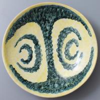 Iparművész mázas kerámia falitál, d: 19,5 cm