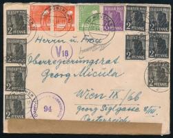 1948 Cenzúrázott levél 13 db bélyeggel Bécsbe / Censored cover to Vienna