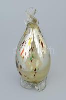 Üveg asztaldísz, foncsorozott belső díszítéssel, m: 21 cm