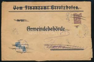 1922 Kétszer felhasznált boríték 24 db bélyeggel / Envelope used twice with 24 stamps