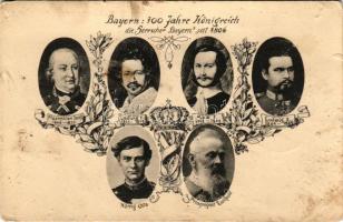 Bayern: 100 Jahre Königreich. Jubiläumskarte No. 4. / Bajorország uralkodói 1806-1906 / Kings of Bavaria 1806-1906 (tűnyomok / pinmarks)