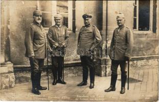 Generaloberst Von Heeringen, Excellenz d'Elsa, Excellenz von Zwehl der Eroberer von Maubeuge, Oberts Borries. Verlag Gustav Liersch &amp; Co., Foto A. Groh. Kriegskarte 1914. / Német főtisztek, első világháborús képes levelezőlap a Vaskereszt grafikájával / WWI German military, leaders (tűnyomok / pinmarks)