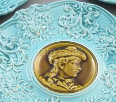 cca 1880 Villeroy &amp; Boch női portrékkal díszített süteményes készlet. Talpas kínáló m: 14 cm...