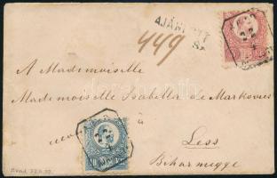 1872 Réznyomat 5kr + 10kr ajánlott levélen, a hátoldalon grófi címerrel, Orbán szignóval, "ARAD / AJÁNLOTT" - Less / 5kr + 10kr on registered cover