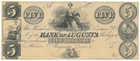 Amerikai Egyesült Államok / Georgia ~1850. 5$ "The President Directors &amp; Co of the Bank of Augusta" állami kiadású bankjegy kitöltetlenül T:AU USA / Georgia ~1850. 5 Dollars banknote "The President Directors &amp; Co of the Bank of Augusta" state issue, unfilled C:AU