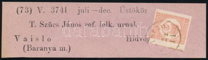 1873 Hírlapbélyeg teljes címszalagon / Newspaper stamp on complete wrapper "(VAI)SZLO" - Hidvég