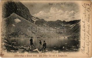1905 Tátra, Magas-Tátra, Vysoké Tatry; Felkai-völgy a Hosszú-tóval. Feitzinger Ede 1904/15. 21. L. / Das Felker Tal mit d. Langen-See / valley, lake (fl)