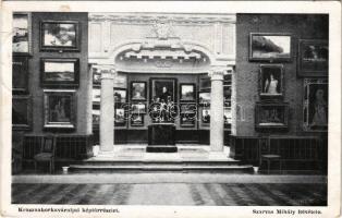 1917 Krasznahorkaváralja, Krásnohorské Podhradie; Képtár, belső részlet. Szarvas Mihály felvétele / art gallery, picture gallery, interior + "SZOMOLNOK - MARGITFALVA 108" vasúti mozgóposta bélyegző (fl)