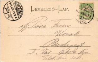 1904 Orsova, Dunagőzhajózási kikötő részlete, uszályok, szálloda, Grimm A. József üzlete. Kick Nándo...